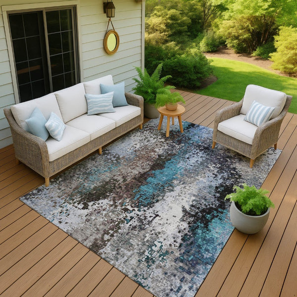 HomeRoots 9' Modern Khaki Ivory Blue Abstract Washable Area Rug - Indoor/Outdoor Durable Design for High Traffic 640014