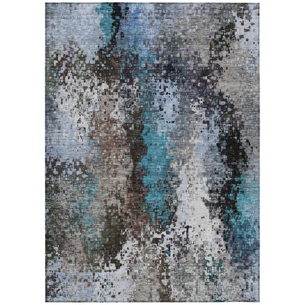 HomeRoots 9' Modern Khaki Ivory Blue Abstract Washable Area Rug - Indoor/Outdoor Durable Design for High Traffic 640014