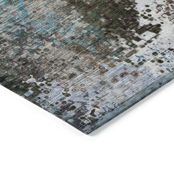 HomeRoots 9' Modern Khaki Ivory Blue Abstract Washable Area Rug - Indoor/Outdoor Durable Design for High Traffic 640014