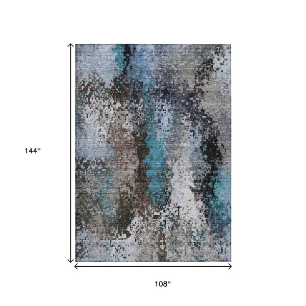 HomeRoots 9' Modern Khaki Ivory Blue Abstract Washable Area Rug - Indoor/Outdoor Durable Design for High Traffic 640014