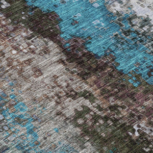 HomeRoots 9' Modern Khaki Ivory Blue Abstract Washable Area Rug - Indoor/Outdoor Durable Design for High Traffic 640014