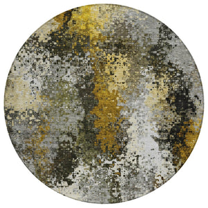 HomeRoots 8' Round Abstract Washable Area Rug in Pewter, Gold & Silver – Perfect for Indoor & Outdoor Spaces! 640018