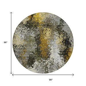 HomeRoots 8' Round Abstract Washable Area Rug in Pewter, Gold & Silver – Perfect for Indoor & Outdoor Spaces! 640018