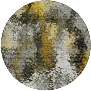 HomeRoots 8' Round Abstract Washable Area Rug in Pewter, Gold & Silver – Perfect for Indoor & Outdoor Spaces! 640018