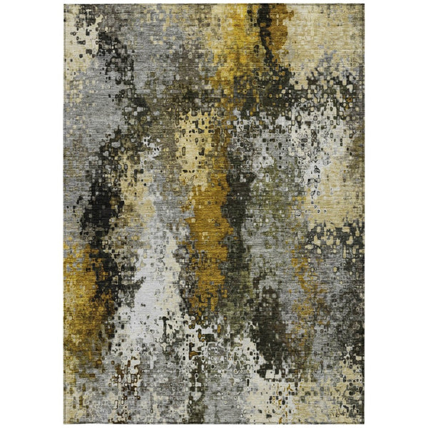 HomeRoots 8' X 10' Modern Abstract Washable Rug in Pewter, Gold & Silver – Durable Indoor/Outdoor Design! 640019