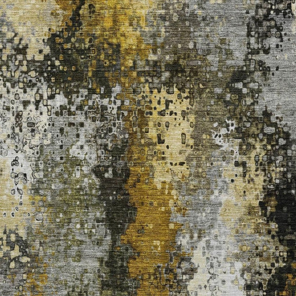 HomeRoots 8' X 10' Modern Abstract Washable Rug in Pewter, Gold & Silver – Durable Indoor/Outdoor Design! 640019