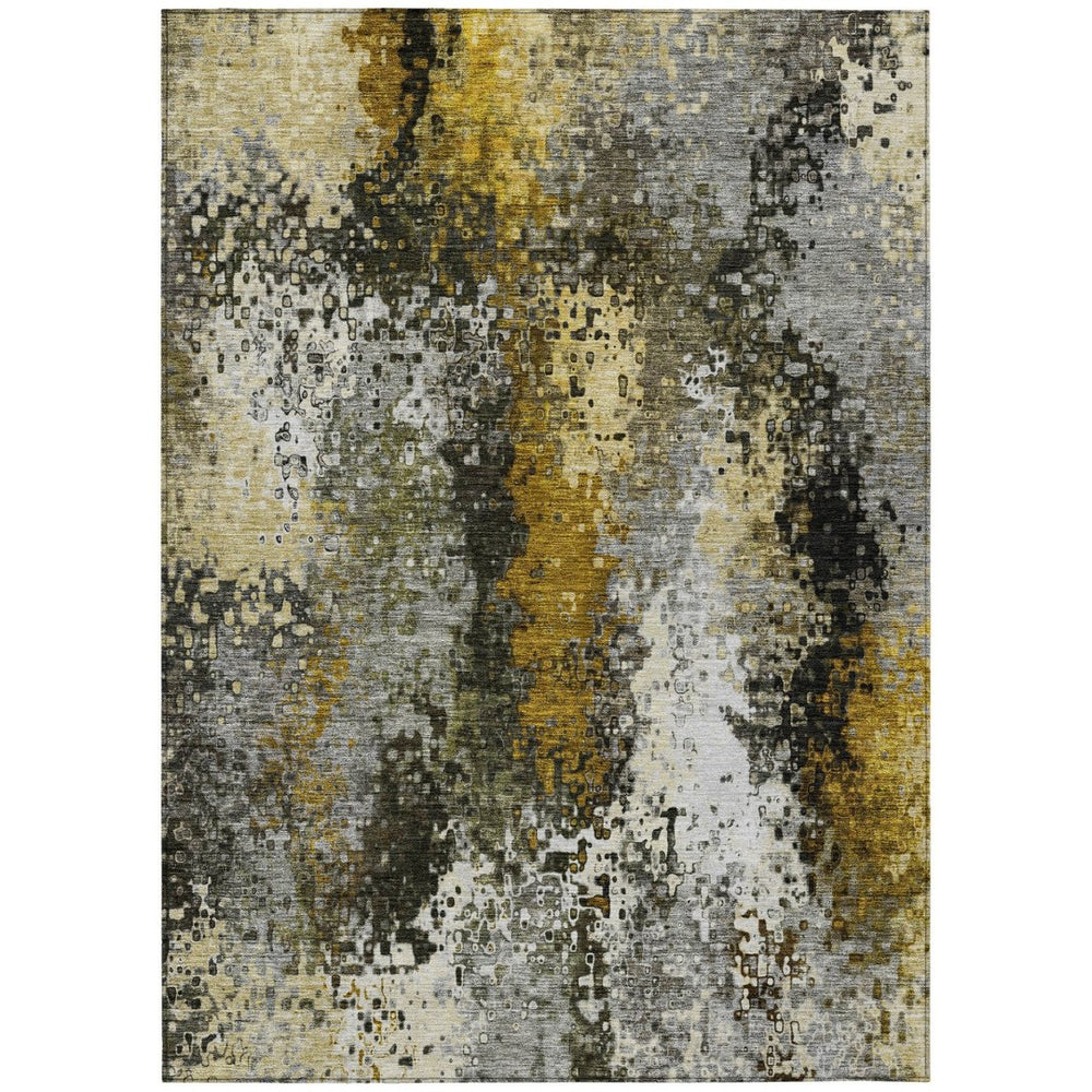 HomeRoots 8' X 10' Modern Abstract Washable Rug in Pewter, Gold & Silver – Durable Indoor/Outdoor Design! 640019
