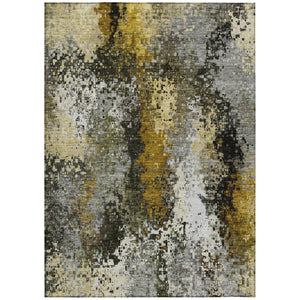 HomeRoots 8' X 10' Modern Abstract Washable Rug in Pewter, Gold & Silver – Durable Indoor/Outdoor Design! 640019