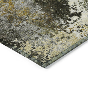 HomeRoots 8' X 10' Modern Abstract Washable Rug in Pewter, Gold & Silver – Durable Indoor/Outdoor Design! 640019