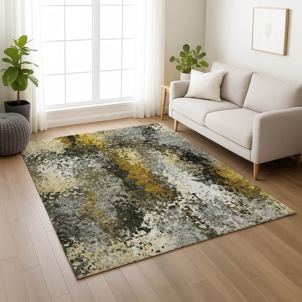 HomeRoots 8' X 10' Modern Abstract Washable Rug in Pewter, Gold & Silver – Durable Indoor/Outdoor Design! 640019