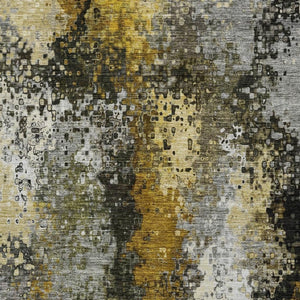HomeRoots 9' X 12' Contemporary Pewter Gold & Silver Abstract Washable Area Rug for Indoor & Outdoor Use 640020