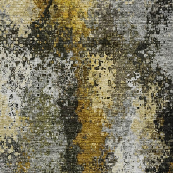 HomeRoots 9' X 12' Contemporary Pewter Gold & Silver Abstract Washable Area Rug for Indoor & Outdoor Use 640020