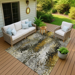 HomeRoots 10' X 14' Stylish Pewter Gold & Silver Abstract Area Rug - Durable, Washable, Indoor/Outdoor Use! 640021