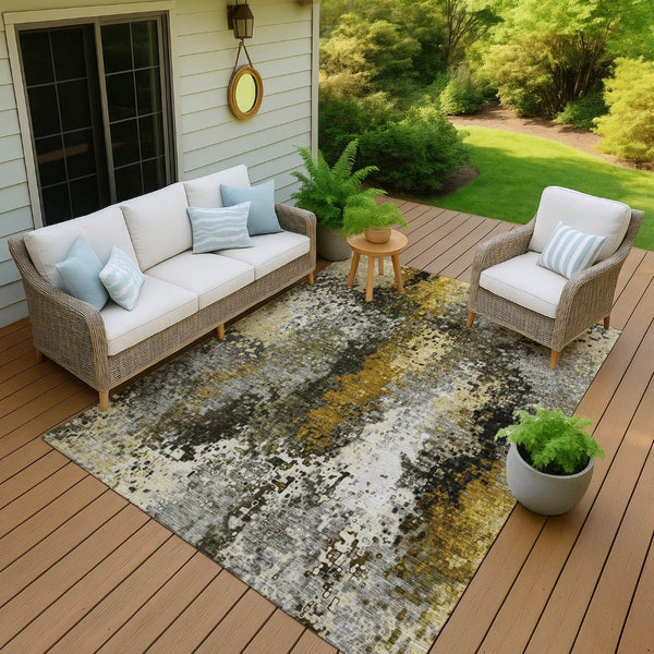 HomeRoots 10' X 14' Stylish Pewter Gold & Silver Abstract Area Rug - Durable, Washable, Indoor/Outdoor Use! 640021
