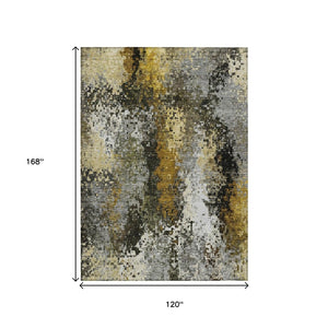 HomeRoots 10' X 14' Stylish Pewter Gold & Silver Abstract Area Rug - Durable, Washable, Indoor/Outdoor Use! 640021