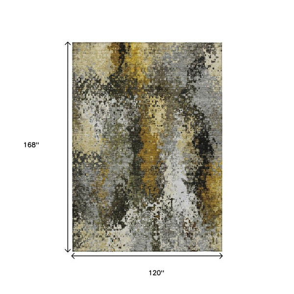 HomeRoots 10' X 14' Stylish Pewter Gold & Silver Abstract Area Rug - Durable, Washable, Indoor/Outdoor Use! 640021