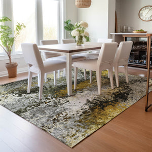 HomeRoots 10' X 14' Stylish Pewter Gold & Silver Abstract Area Rug - Durable, Washable, Indoor/Outdoor Use! 640021