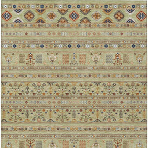 HomeRoots 5' Tribal Washable Area Rug in Artichoke Green, Blue & Copper - Durable Indoor/Outdoor Style! 640023