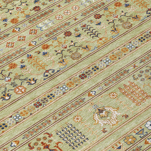 HomeRoots 8' Artichoke Green Blue Copper Round Tribal Rug - Durable, Washable & Versatile for Indoor/Outdoor Use 640024