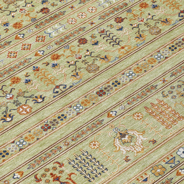 HomeRoots 8' Artichoke Green Blue Copper Round Tribal Rug - Durable, Washable & Versatile for Indoor/Outdoor Use 640024