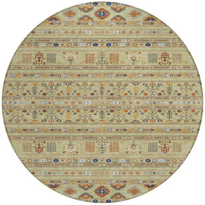 HomeRoots 8' Artichoke Green Blue Copper Round Tribal Rug - Durable, Washable & Versatile for Indoor/Outdoor Use 640024
