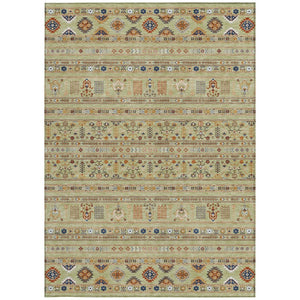 HomeRoots 9' X 12' Artichoke Green and Blue Tribal Area Rug - Durable, Washable, Ideal for Indoor & Outdoor Use 640026