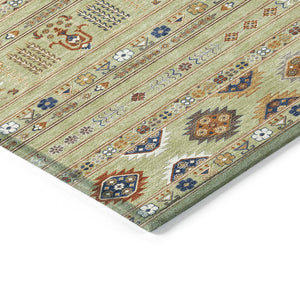 HomeRoots 9' X 12' Artichoke Green and Blue Tribal Area Rug - Durable, Washable, Ideal for Indoor & Outdoor Use 640026