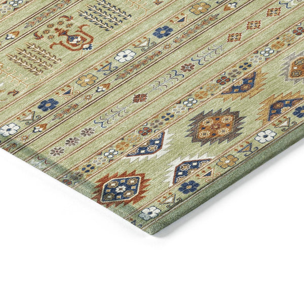 HomeRoots 9' X 12' Artichoke Green and Blue Tribal Area Rug - Durable, Washable, Ideal for Indoor & Outdoor Use 640026