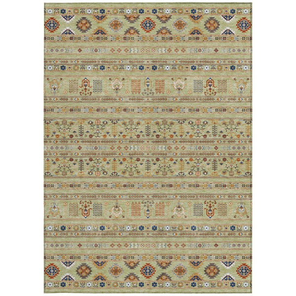HomeRoots 10' Tribal Washable Area Rug in Artichoke Green, Blue & Copper for Indoor & Outdoor Durability 640027