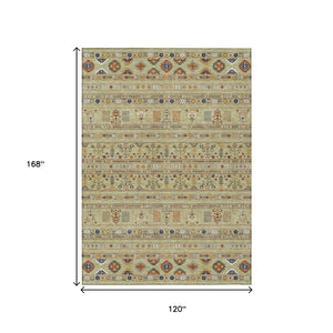 HomeRoots 10' Tribal Washable Area Rug in Artichoke Green, Blue & Copper for Indoor & Outdoor Durability 640027