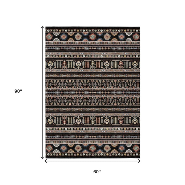HomeRoots 5' Tribal Washable Area Rug in Bold Black, Blue & Copper - Perfect for Indoor & Outdoor Spaces! 640029