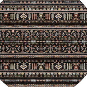 HomeRoots 8' Round Tribal Area Rug in Black, Blue, and Copper – Washable, Durable for Indoor & Outdoor Use! 640030