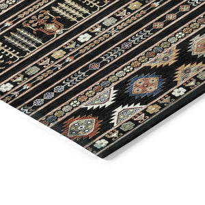 HomeRoots 8' Round Tribal Area Rug in Black, Blue, and Copper – Washable, Durable for Indoor & Outdoor Use! 640030