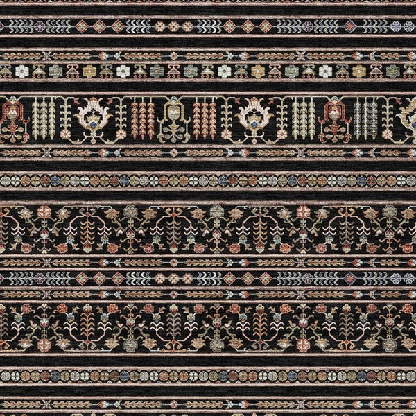 HomeRoots 8' X 10' Stylish Black, Blue & Copper Tribal Washable Area Rug for Indoor & Outdoor Spaces 640031