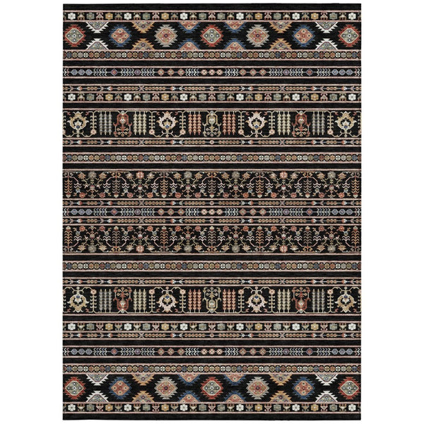 HomeRoots 8' X 10' Stylish Black, Blue & Copper Tribal Washable Area Rug for Indoor & Outdoor Spaces 640031