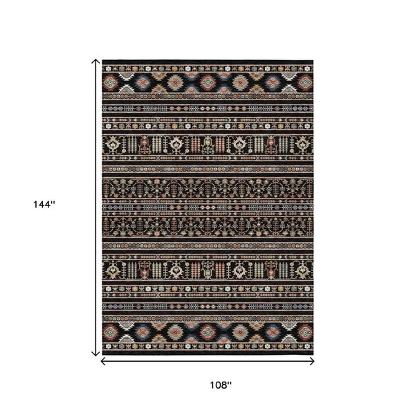 HomeRoots 9' Washable Tribal Area Rug in Black, Blue & Copper - Durable Indoor/Outdoor Design for Any Space 640032