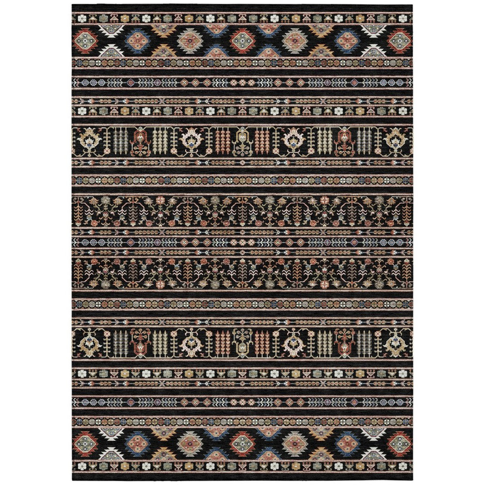 HomeRoots 9' Washable Tribal Area Rug in Black, Blue & Copper - Durable Indoor/Outdoor Design for Any Space 640032