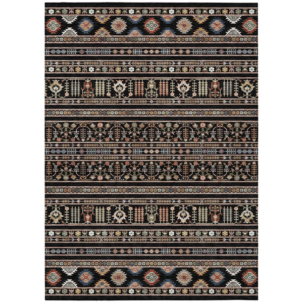 HomeRoots 9' Washable Tribal Area Rug in Black, Blue & Copper - Durable Indoor/Outdoor Design for Any Space 640032