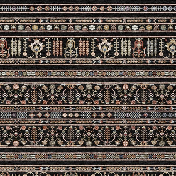 HomeRoots 9' Washable Tribal Area Rug in Black, Blue & Copper - Durable Indoor/Outdoor Design for Any Space 640032