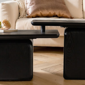 English Elm Vintage Retro Square Coffee Table Set with Wood Grain MDF Veneer & Fir Frame, Sturdy 110lb Capacity, Stylish Living Room Accent (Set of 2) Black W757P235685