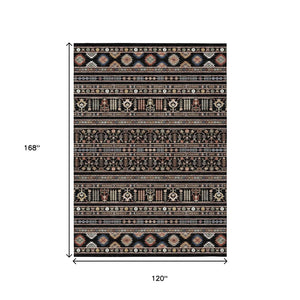HomeRoots 10' Tribal Washable Area Rug in Black, Blue & Copper – Perfect for Indoor/Outdoor Spaces! 640033
