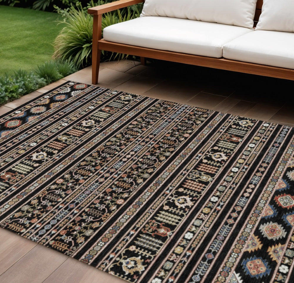 HomeRoots 10' Tribal Washable Area Rug in Black, Blue & Copper – Perfect for Indoor/Outdoor Spaces! 640033