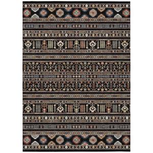HomeRoots 10' Tribal Washable Area Rug in Black, Blue & Copper – Perfect for Indoor/Outdoor Spaces! 640033