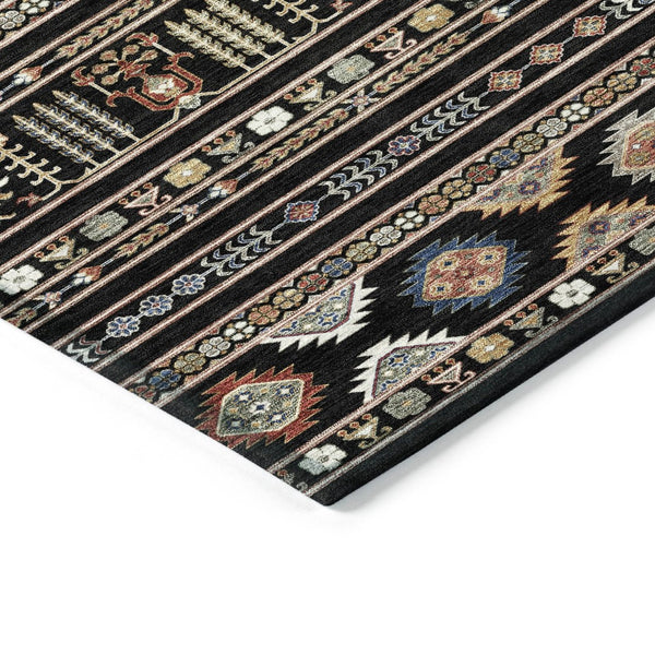 HomeRoots 10' Tribal Washable Area Rug in Black, Blue & Copper – Perfect for Indoor/Outdoor Spaces! 640033