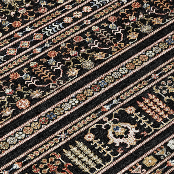 HomeRoots 10' Tribal Washable Area Rug in Black, Blue & Copper – Perfect for Indoor/Outdoor Spaces! 640033