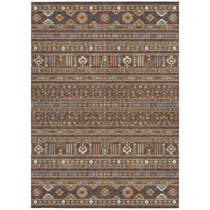 HomeRoots 5' X 8' Tribal Area Rug in Chocolate, Blue & Copper - Washable & Durable for Indoor/Outdoor Use 640035