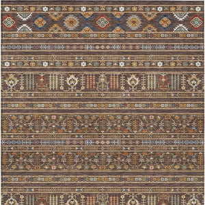 HomeRoots 5' X 8' Tribal Area Rug in Chocolate, Blue & Copper - Washable & Durable for Indoor/Outdoor Use 640035