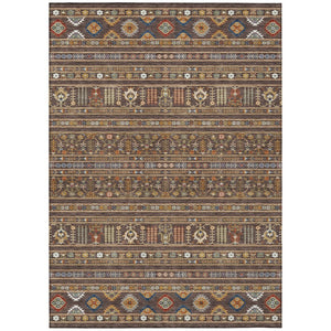 HomeRoots 5' X 8' Tribal Area Rug in Chocolate, Blue & Copper - Washable & Durable for Indoor/Outdoor Use 640035
