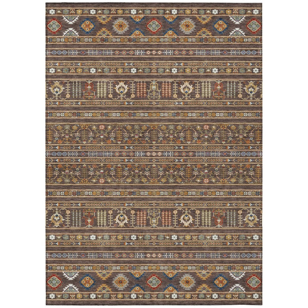HomeRoots 5' X 8' Tribal Area Rug in Chocolate, Blue & Copper - Washable & Durable for Indoor/Outdoor Use 640035