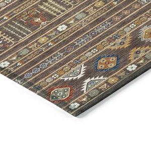 HomeRoots 5' X 8' Tribal Area Rug in Chocolate, Blue & Copper - Washable & Durable for Indoor/Outdoor Use 640035